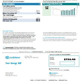 Con Edison utility business bill, page 1, SCR download template file