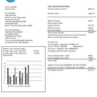 Connecticut Light & Power electricity utility business bill, SCR download template file