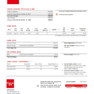 Coral Gas utility business bill SCR download template file