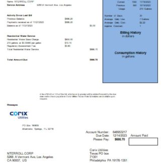 Corix Utilities business bill, SCR download template file
