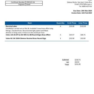 Costa Rica Costa Rican Institute of Electricity business utility bill word and pdf formats download template file