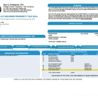 County of Orange California property tax business bill, SCR download template file