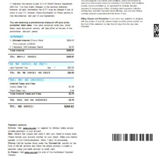 COX digital cable television utility business bill, page 2, SCR download template file