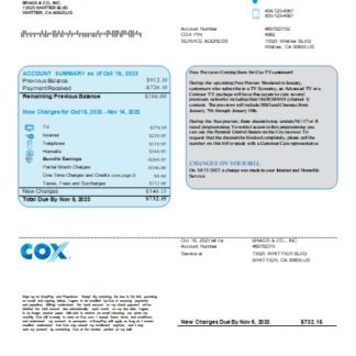 COX utility business bill, page1, SCR download template file