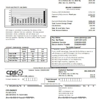 CPS Energy utility business bill, SCR download template file