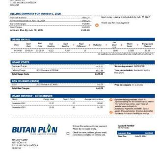 Croatia BUTAN PLIN doo gas business utility bill template in word and pfd formats download template file