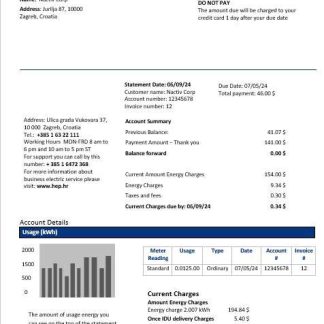 Croatia Hrvatska Elektroprivreda electricity business utility bill inword and pdf formats(2) download template file