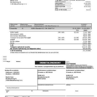 Denmark AURA Energi business utility bill template in Word and PDF formats download template file