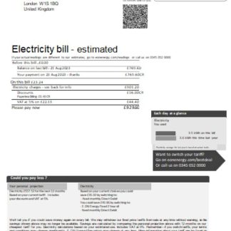 E.ON UK electricity utility business bill, page 1 SCR download template file