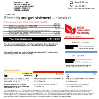 E.ON UK utility business bill, SCR1 download template file