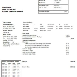 Eastern Ontario Power utility business bill, SCR download template file