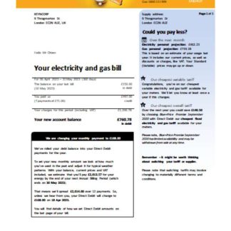 EDF (UK) utility business bill SCR page 1 download template file