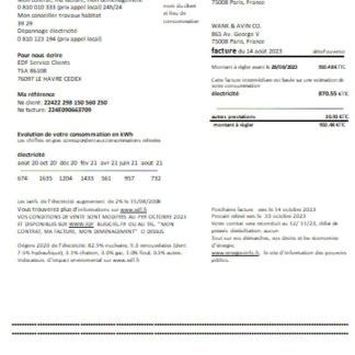 EDF France proof of address utility business bill, SCR download template file
