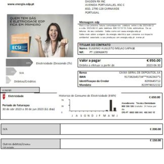 EDP Portugal electricity utility business bill, scr download template file