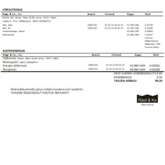 Eesti Energia electricity utility business bill SCR download template file