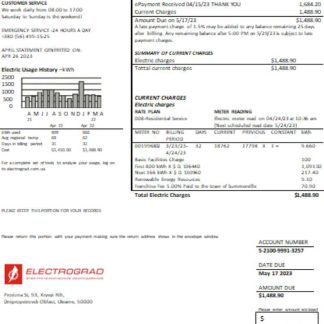 Elektrograd electricity utility business bill SCR download template file