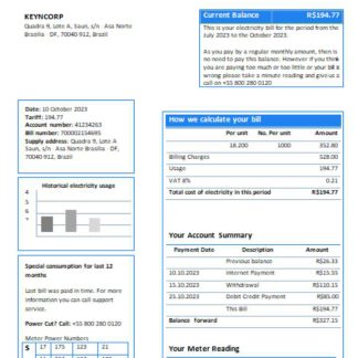 Enel Brazil electricity utility business bill, SCR download template file
