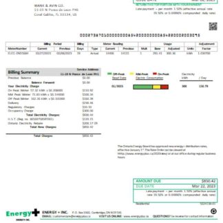 Energy Plus electricity utility business bill, SCR download template file