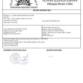 Ethiopian electric business utility bill in wordand PDF formats1 download template file