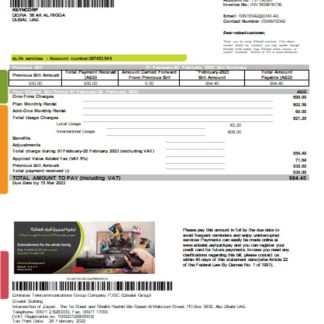 Etisalat utility business bill, SCR download template file