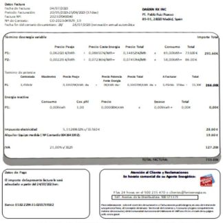 Feníe Energía utility business bill, SCR download template file