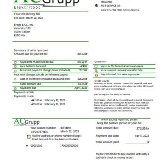 AC Grupp OÜ electricity utility business bill SCR download template file