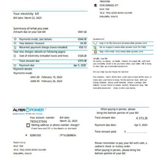 AlterPower Malta proof of address utility business bill, SCR download template file