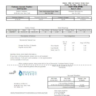 Florida Pensacola Energy utility business bill, SCR download template file