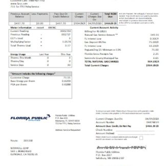 Florida Public Utilities utility business bill, SCR download template file