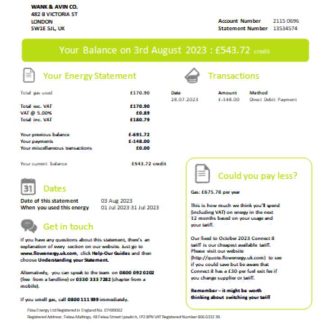 Flow Energy utility business bill, SCR download template file