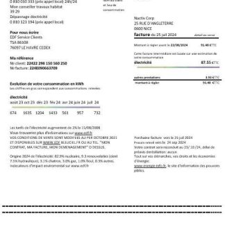 France EDF proof of address business utility bill template in Word and PDF formats download template file