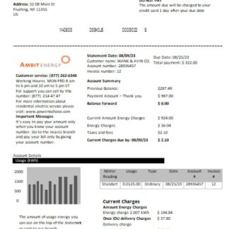 Ambit Energy utility business bill, SCR download template file