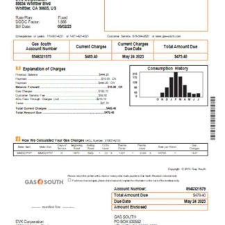 Gas South utility business bill, SCR download template file
