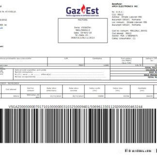 Gaz Est S.A. utility business bill, SCR download template file