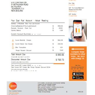 Genesis Gas utility business bill, Word and PDF template, page 1 SCR download template file