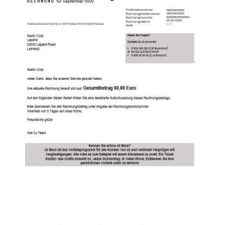 Germany RECHNUNG O2 business utility bill template in Word and PDF formats download template file