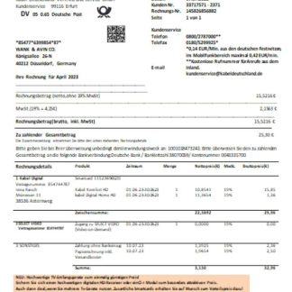 Germany TV Cabel utility business bill, SCR download template file