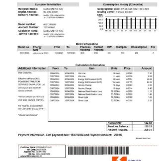 Ghana PDS electricity business utility bill template in Word and PDF formats download template file
