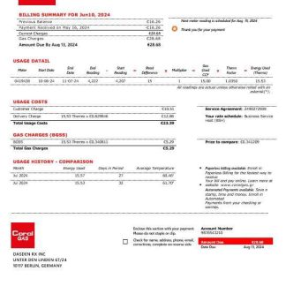 Greece CORAL GAS business utility bill template in Word and PDF formats download template file