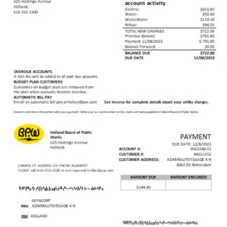 Holland BPW utility business bill, SCR download template file