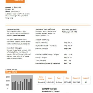 Hong Kong Energy Ltd utility business bill, SCR download template file