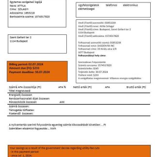 Hungary FIDESZ easy to fill business utility bill template in Word and PDF formats download template file