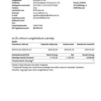 Hungary Magyartel business utility bill template in Word and PDF formats, fully editable download template file