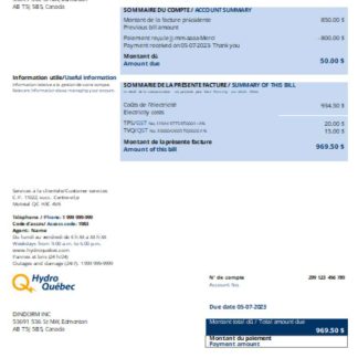 Hydro Québec utility business bill, SCR download template file
