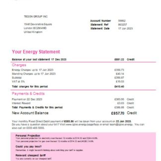 Igloo Energy utility business bill, SCR download template file
