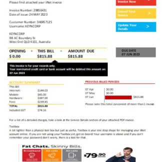 iiNet utility business bill, SCR download template file
