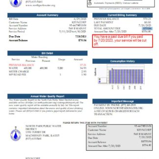 Illinois North Park Public Water District IL utility business bill, SCR download template file