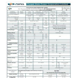 INDIA PSPCL business utility bill Word and PDF template các trang đã xóa download template file