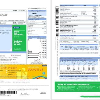 India Reliance Energy business utility bill Word and PDF template, 2 pages download template file
