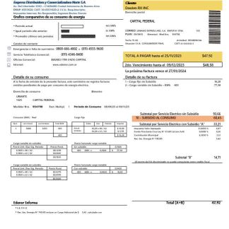 Argentina Edenor easy to fill business utility bill template in Word and PDF format download template file